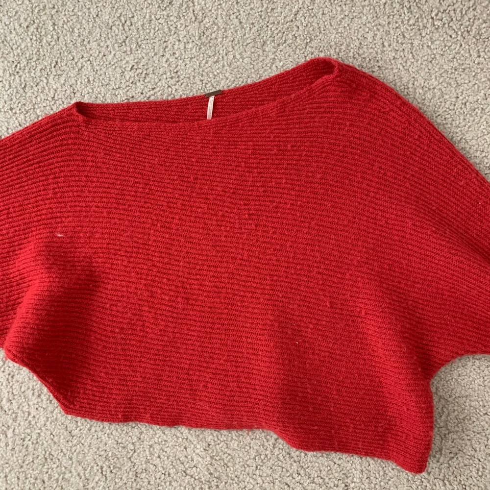 Free People Easy Days Off the Shoulder Sweater Red - Picture 7 of 10